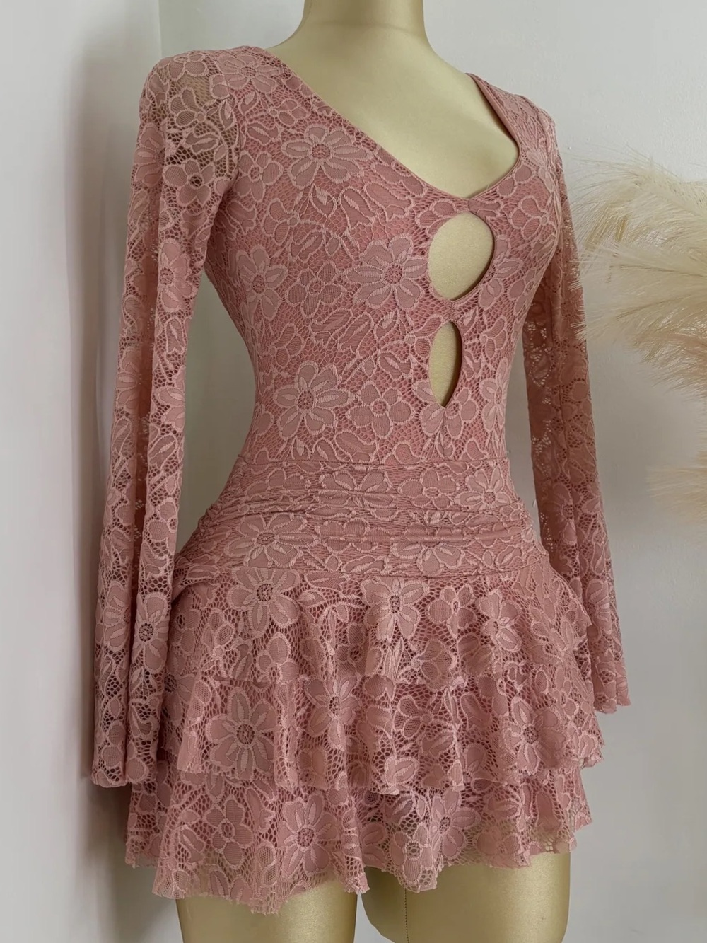 Pink Lace Romper Dress